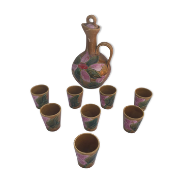 Ancienne carafe avec 8 verres céramique