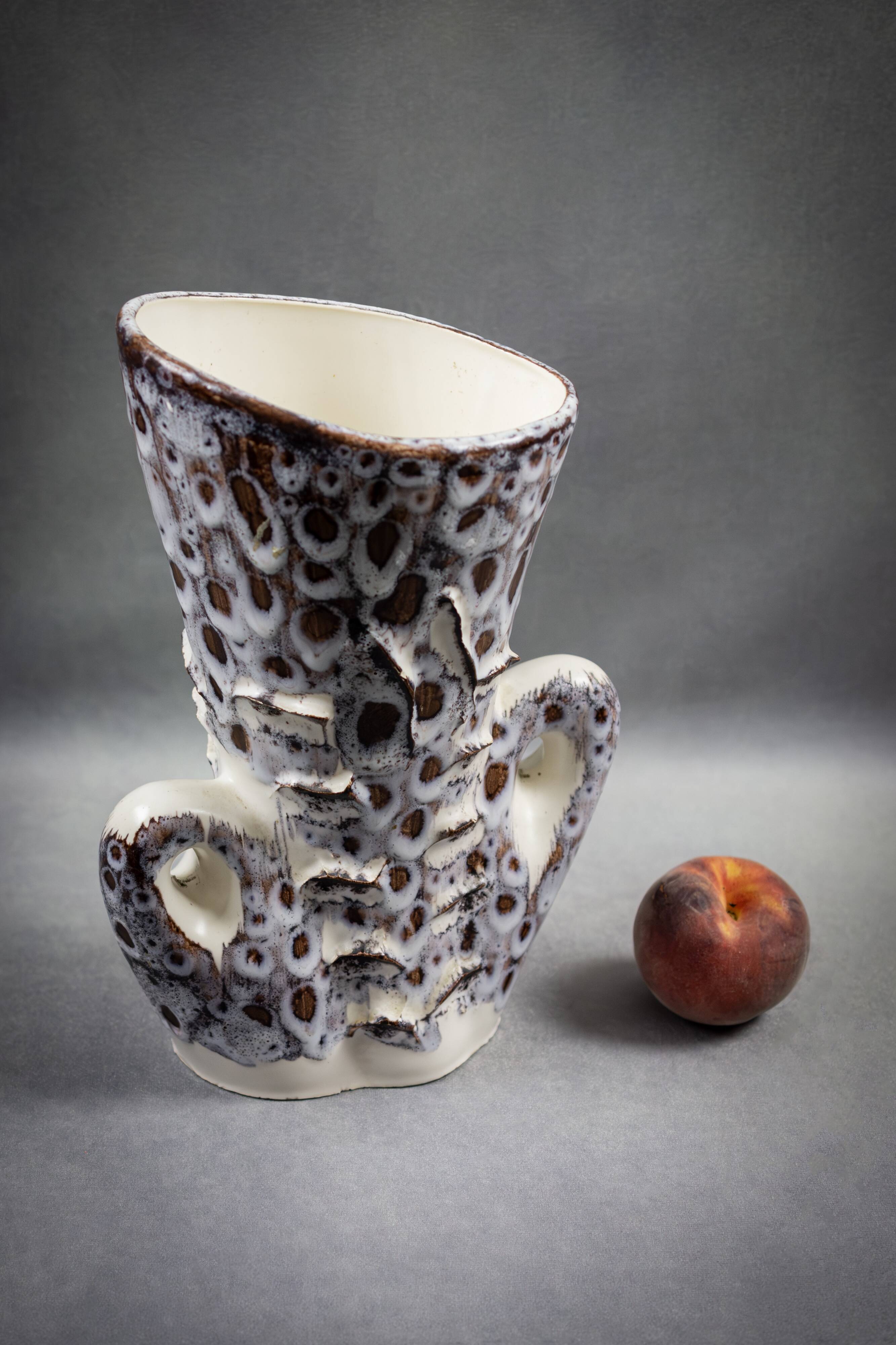 Vase with two handles in glazed ceramic - vallauris, marius giuge style fat lava
