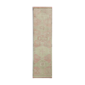 Handwoven antique anatolian beige runner rug 94 cm x 343 cm