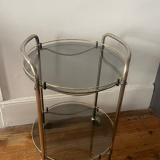 Vintage 70s brass side table with smoked glass