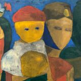 Oil on canvas by Jean Billecocq modern composition with characters