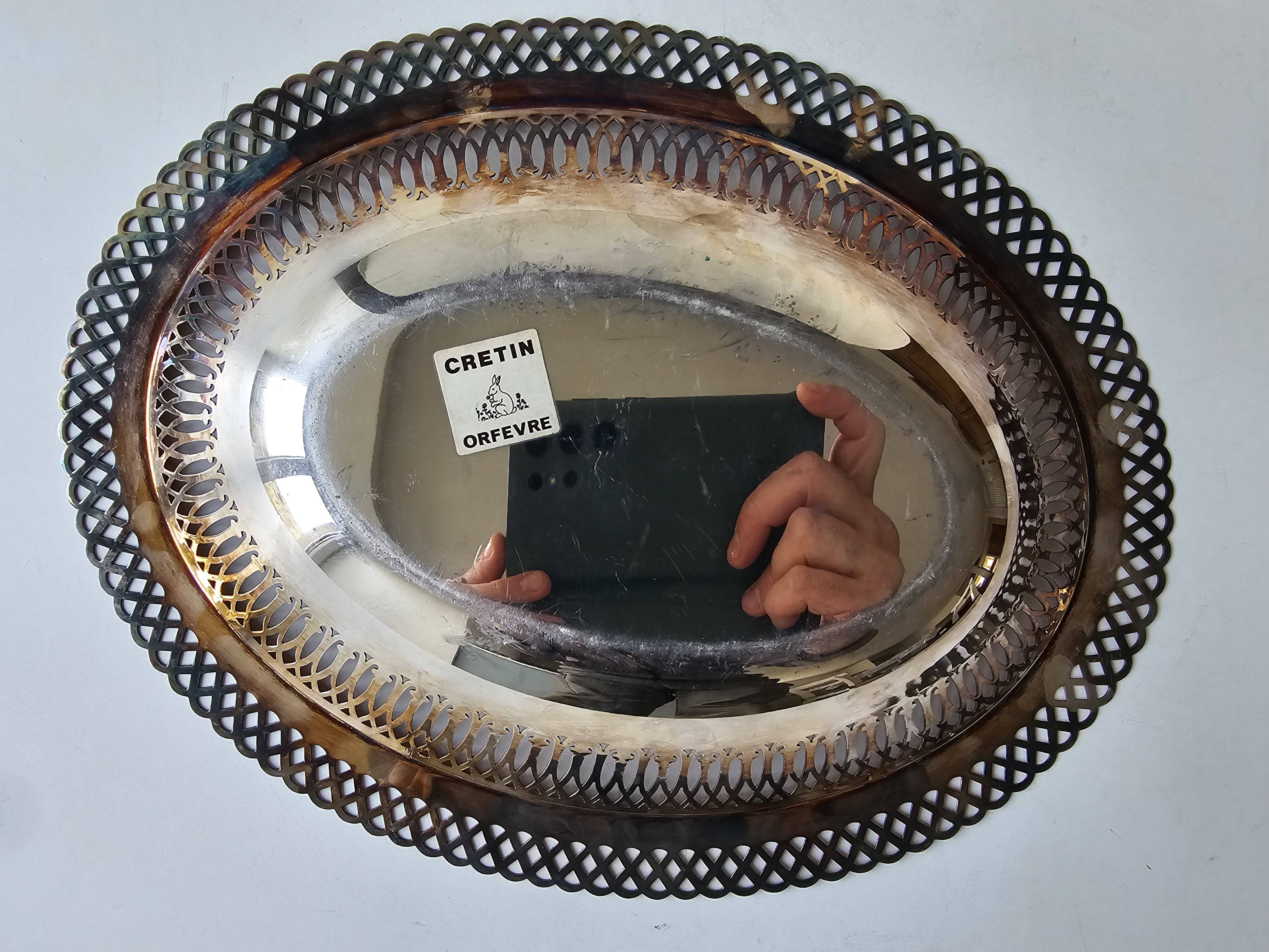 Silver-plated metal basket, openwork rim, hallmark to be identified