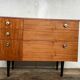 Vintage walnut 50/60 style Scandinavian style spindle feet black spindles