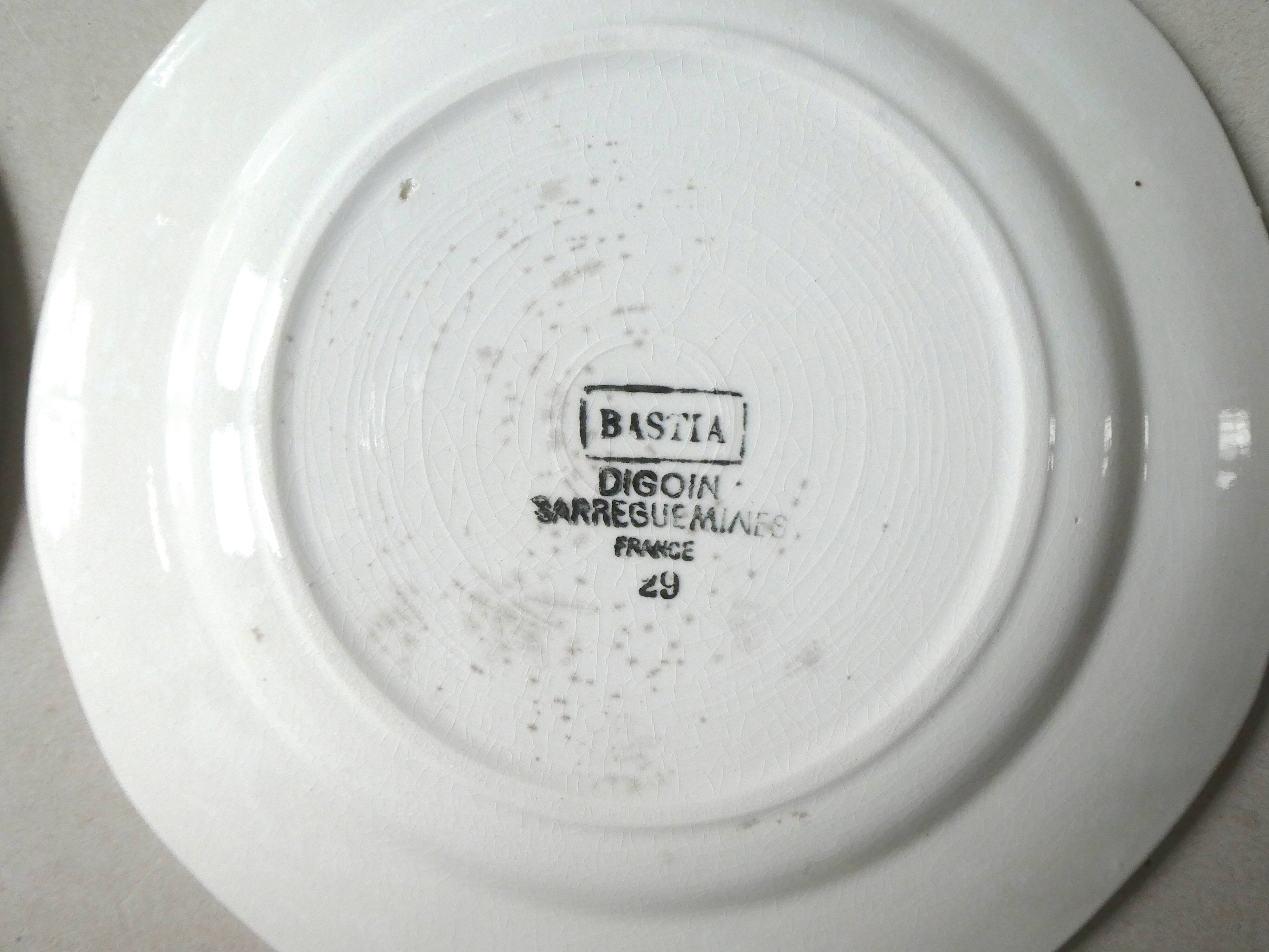 Set of 6 dessert plates Digoin Sarreguemines, Bastia model
