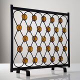 Wrought Iron Fire Screen with Orange Acrylic, Mid-Century, 1960s