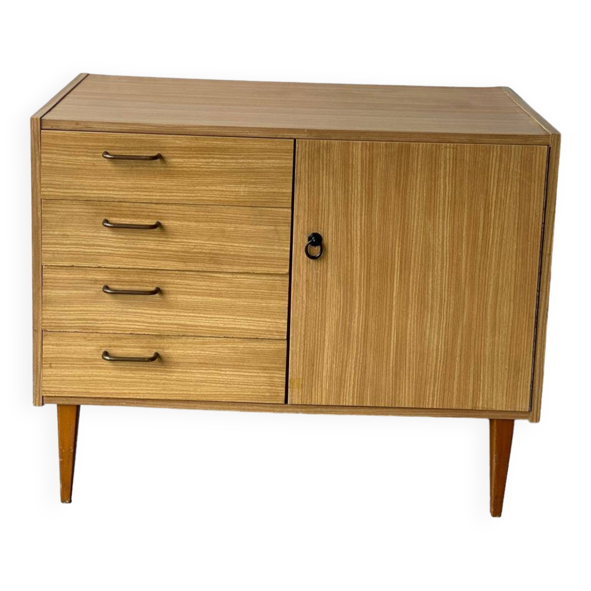 Vintage Mobel chest of drawers sideboard in wood and formica 1960 with 4 drawers
