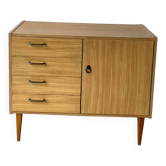 Enfilade buffet commode vintage Mobel en bois et formica 1960 avec 4 tiroirs
