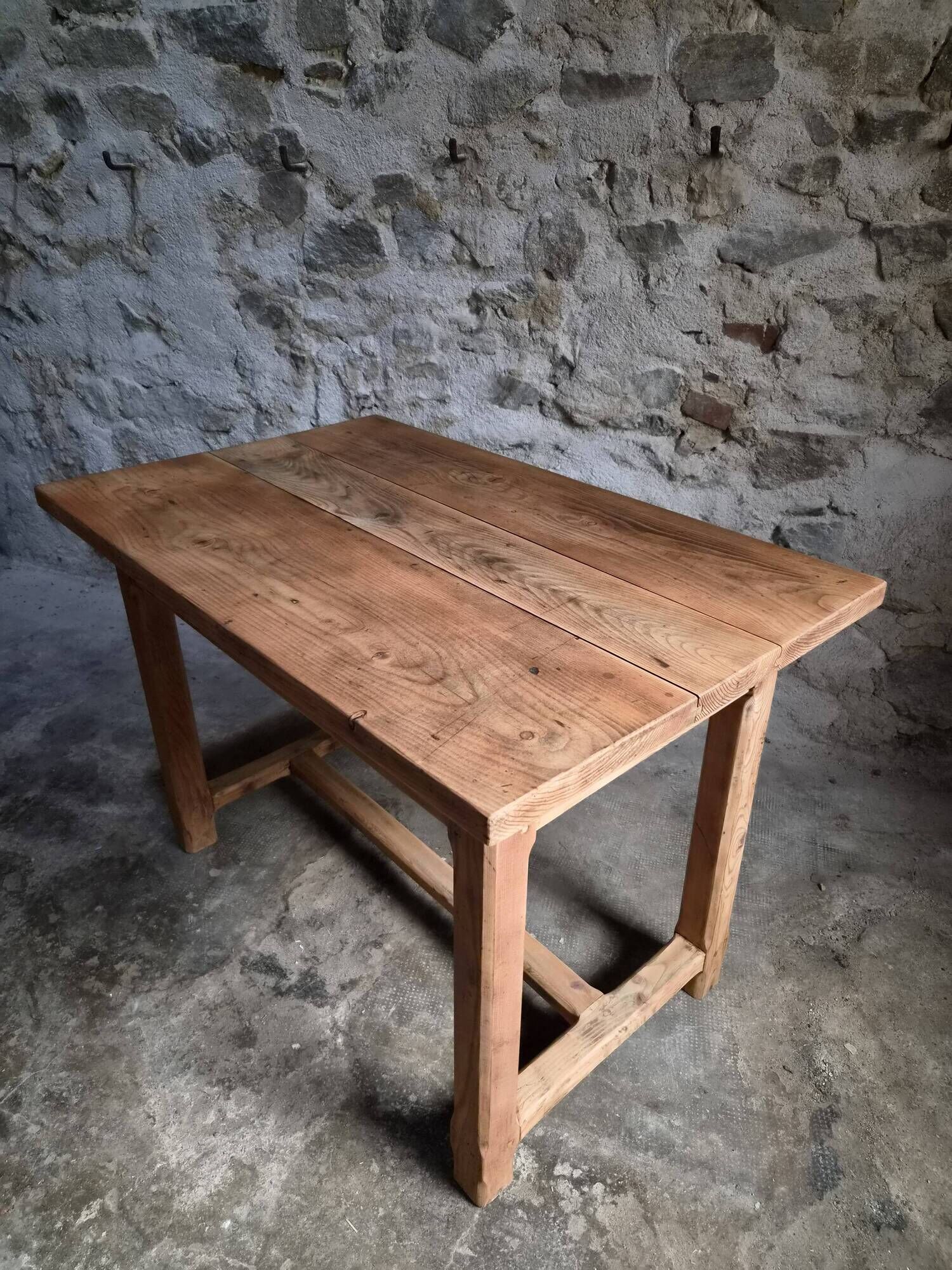 Vintage pine kitchen table or desk with two drawers – 1950s