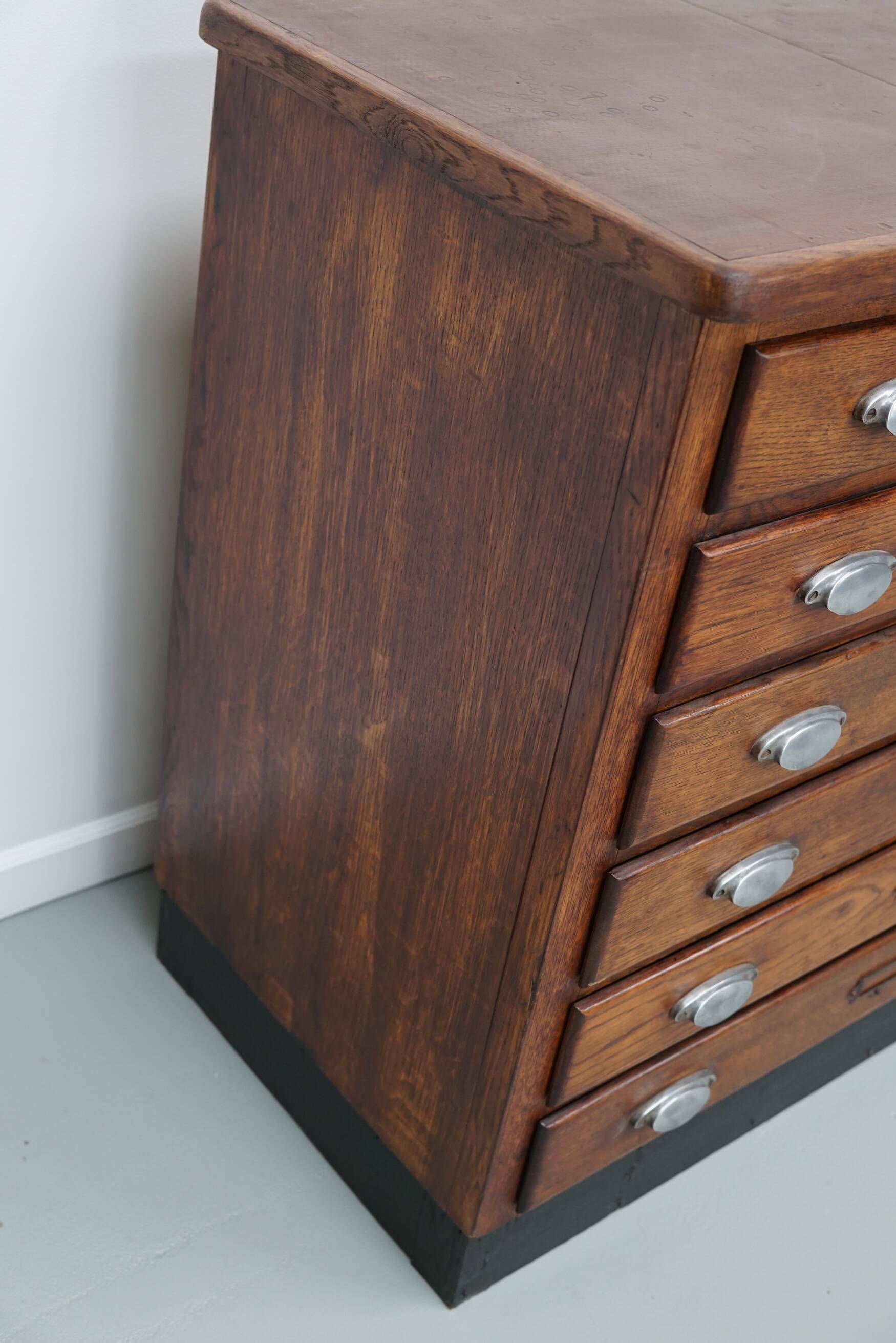 Vintage French Oak Fabric Store Apothecary Cabinet, 1950s