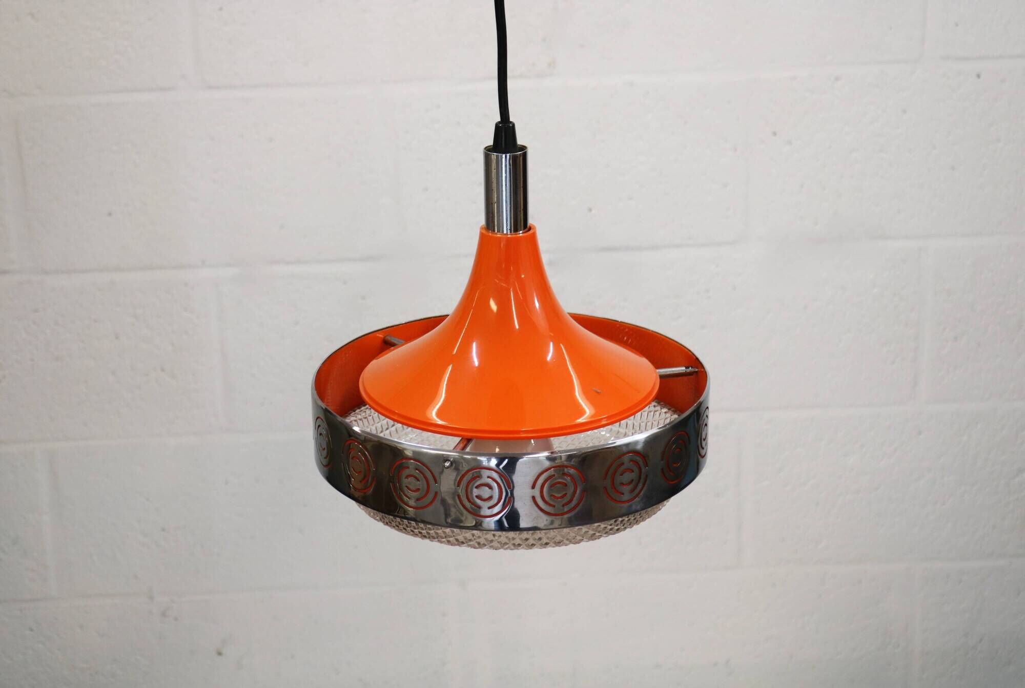 Vintage Chrome & Orange Pendant Lamp - 1970s Massive Belgium Lighting