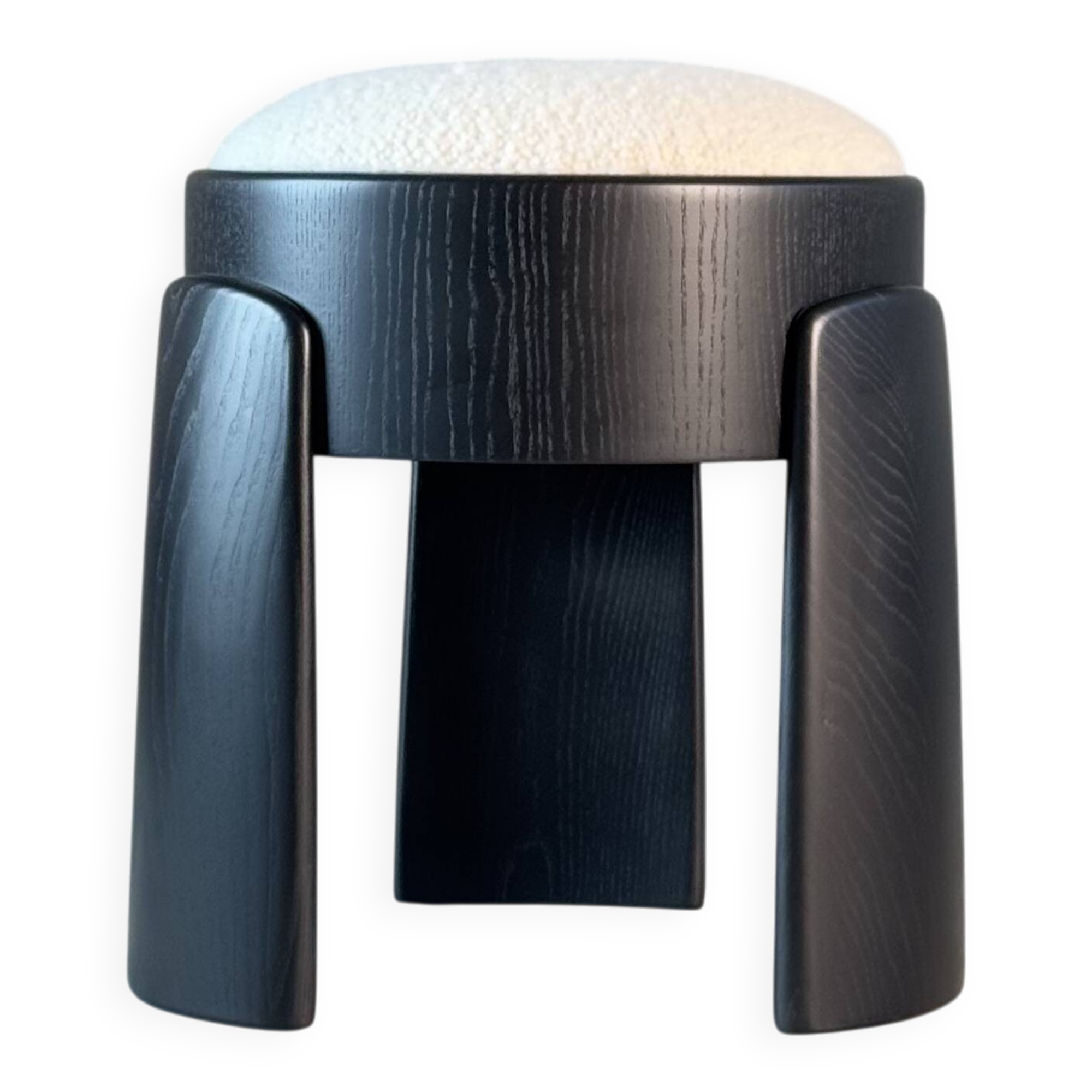 Sculptural Black Ash Wood Stool with Dedar Milano Bouclé Ivory by FORME