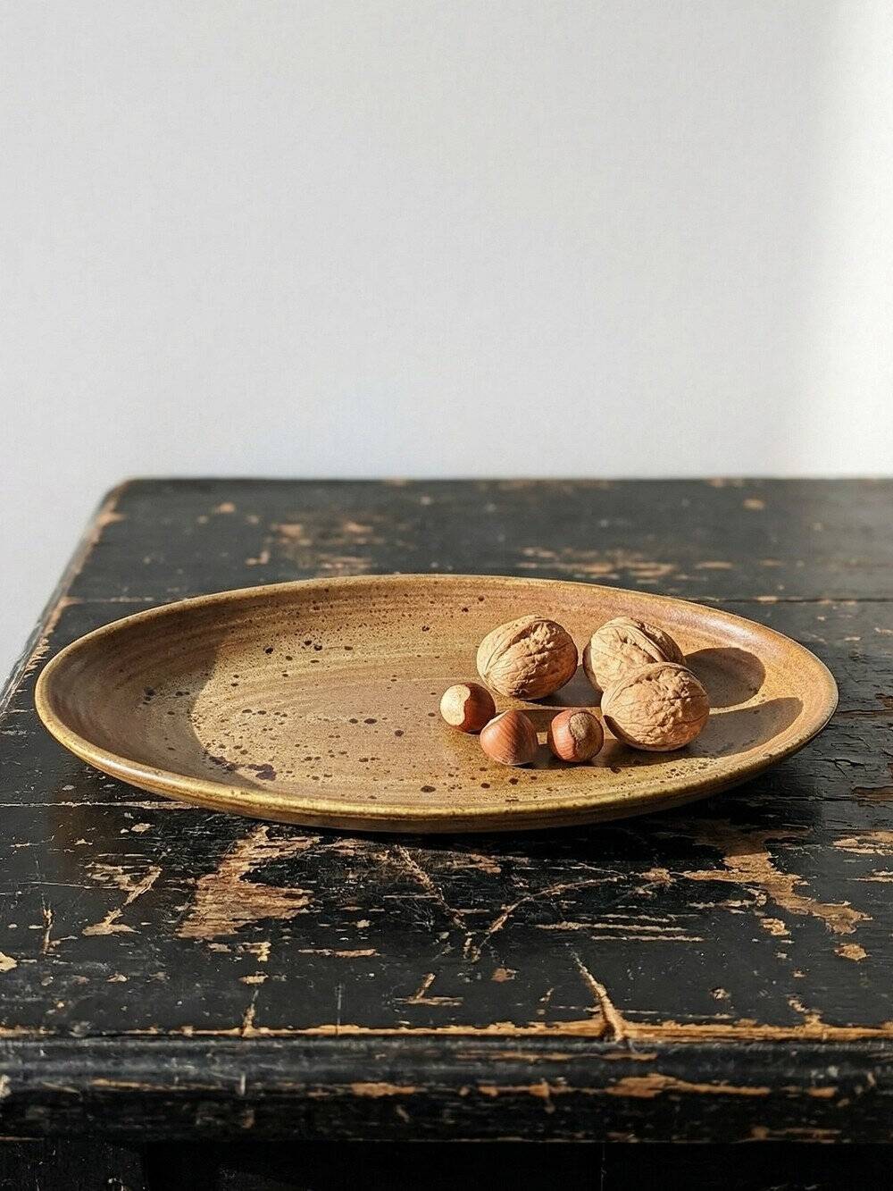Large oval serving dish in vintage Salins handmade stoneware/ceramics from the 1960s.