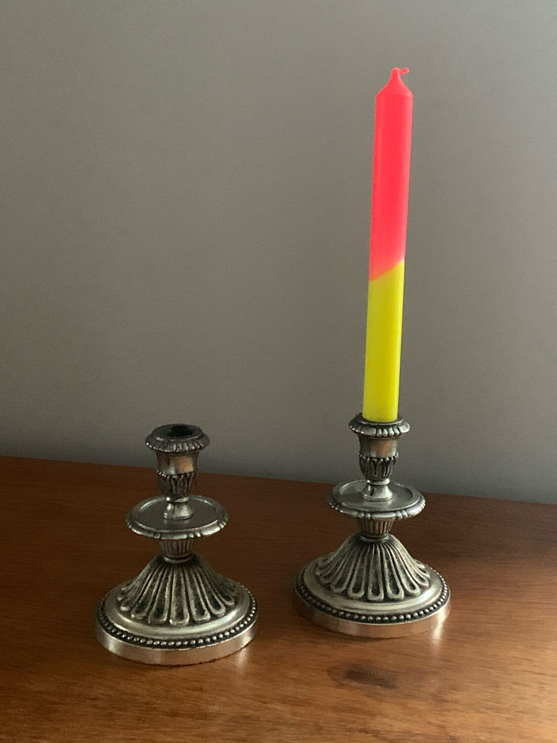 Silver metal candlesticks