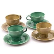 Set of 4 green and khaki Sunbeam cups and saucers.