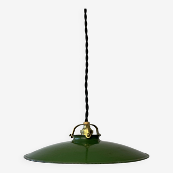 Ancienne suspension emaillee verte 24 cm