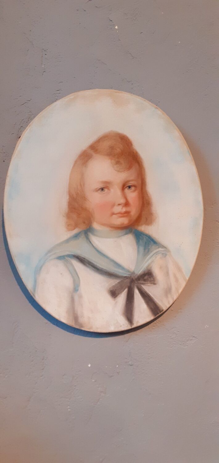 Pastel Old Portrait Of A Child Dated 1921 And Signed