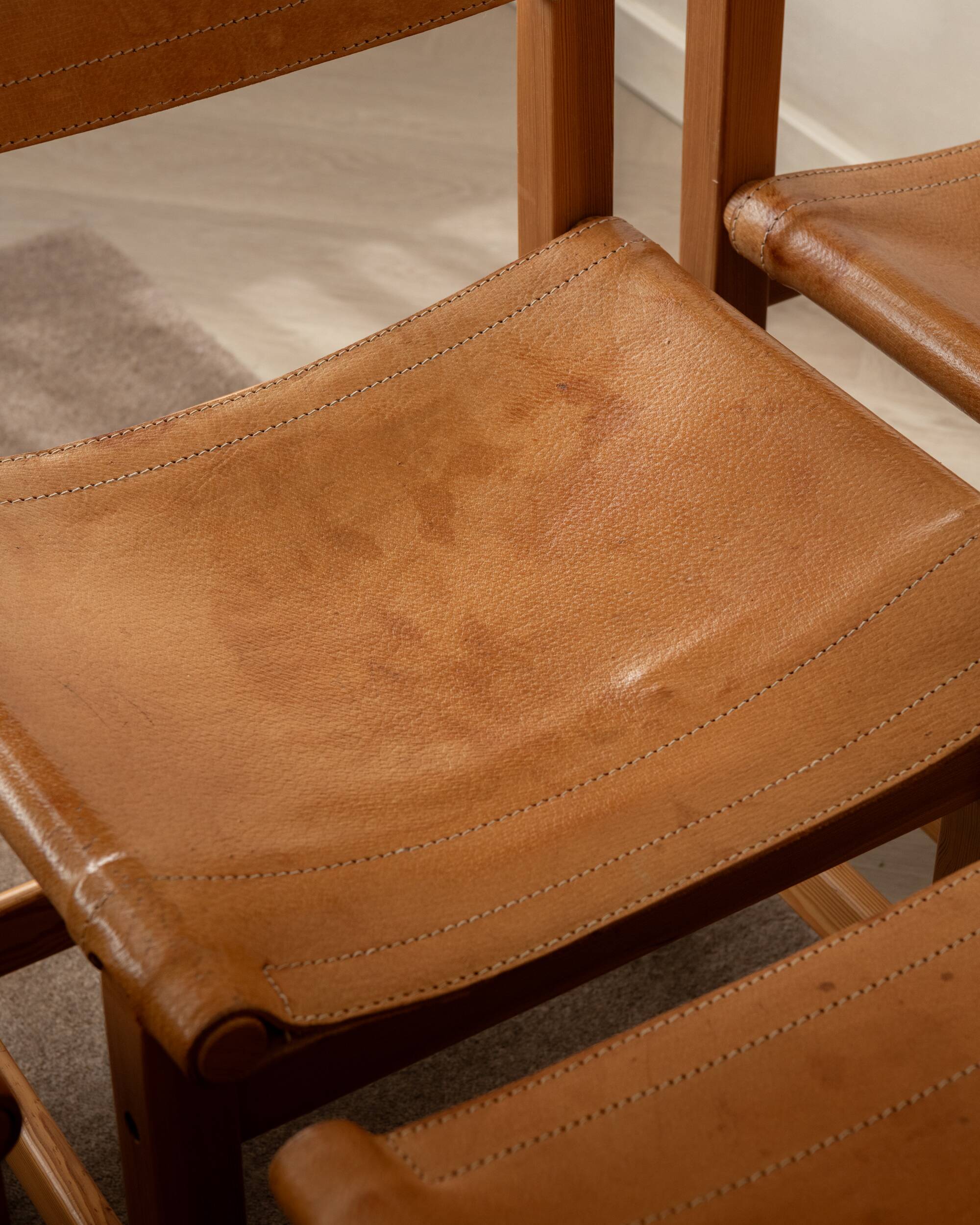 Vintage Kotka Dining Chairs Tomas Jelinek IKEA, Pine Leather 1980s Set of 6