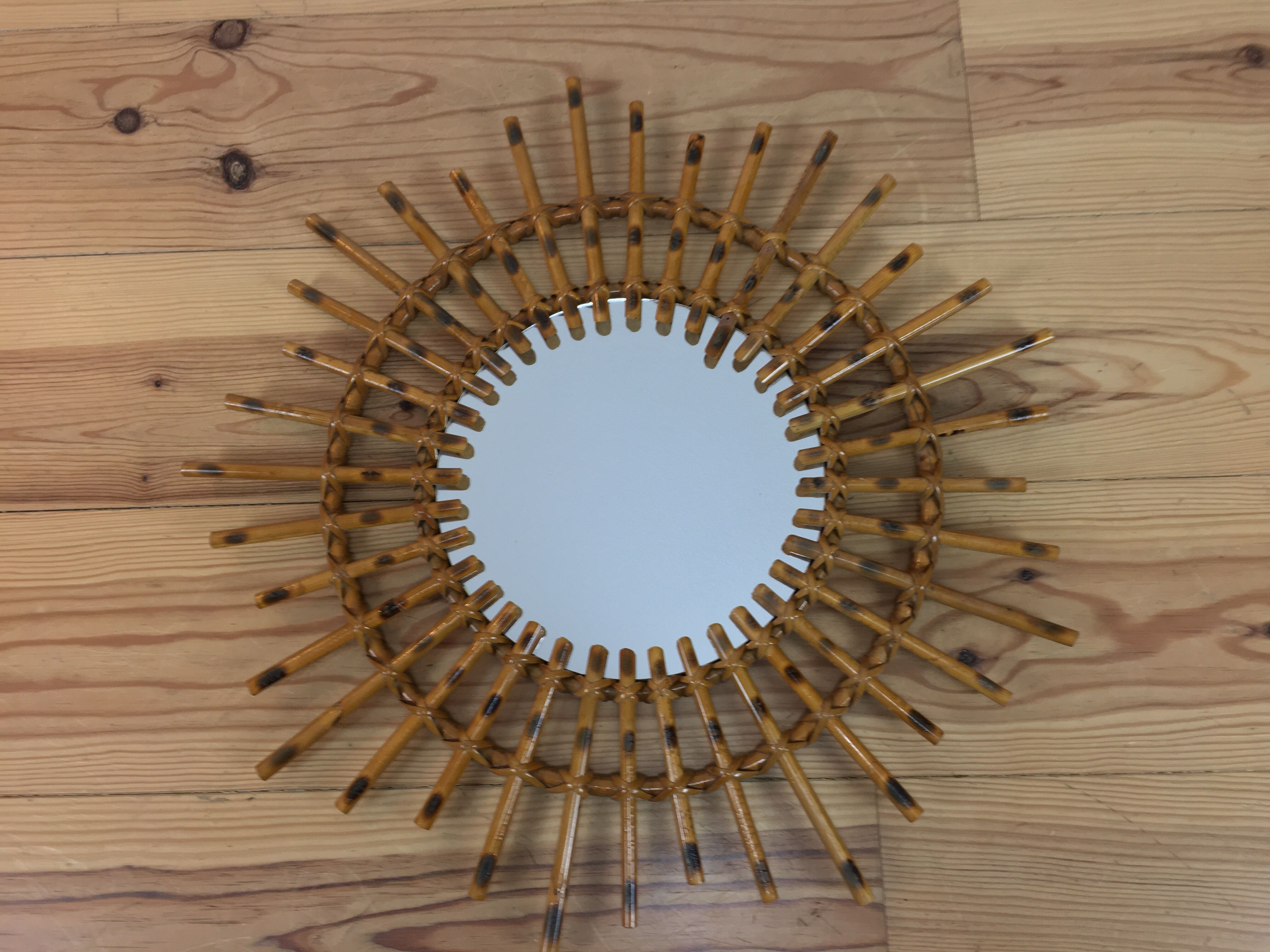 Miroir soleil 56 cm en bois effet bambou