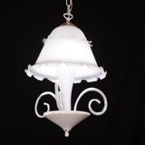 “Umbrella” Charming Murano Vintage White Chandelier in Murano Glass, 1980s