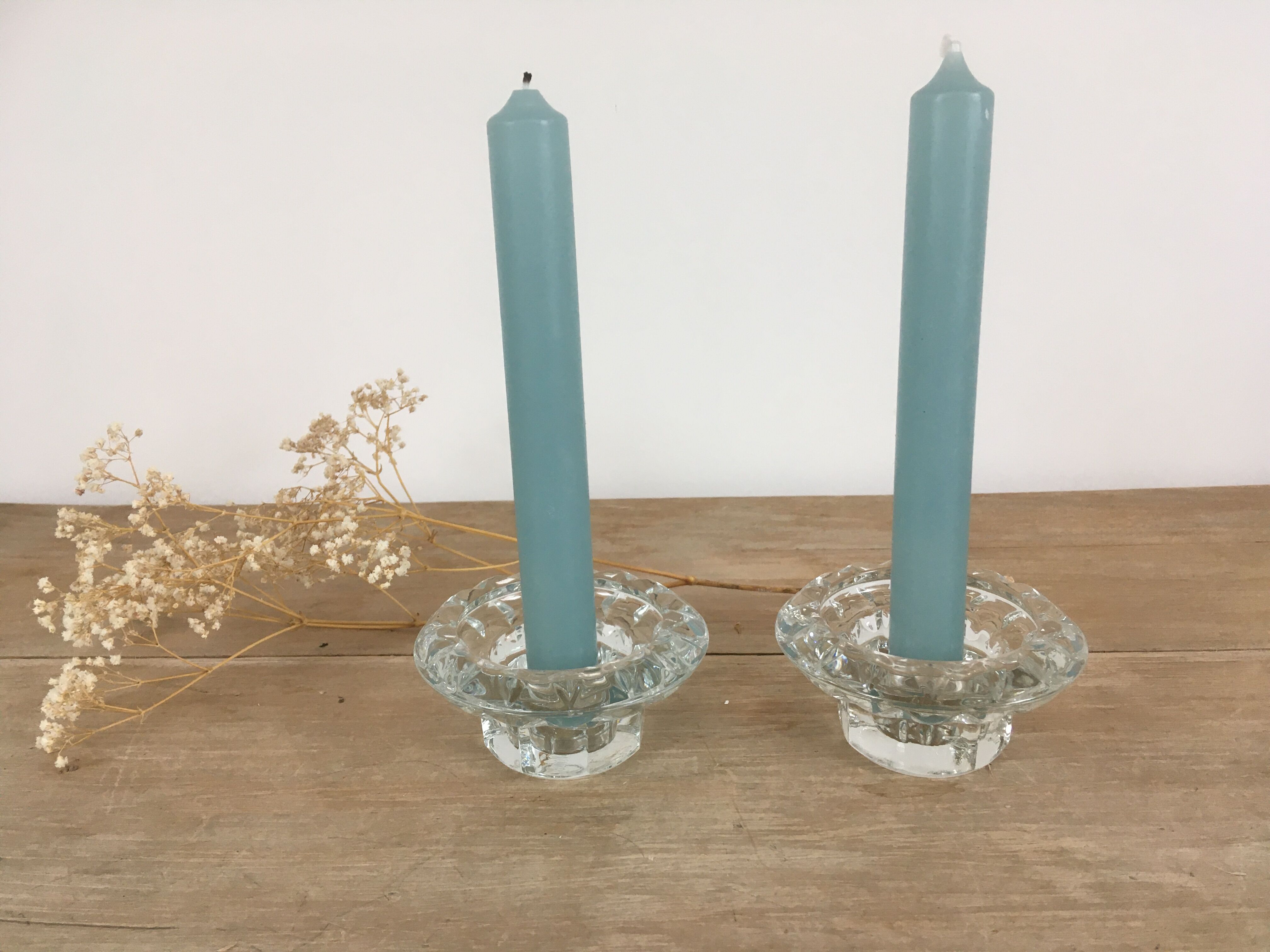 Pair of vintage glass candle holders