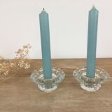 Pair of vintage glass candle holders