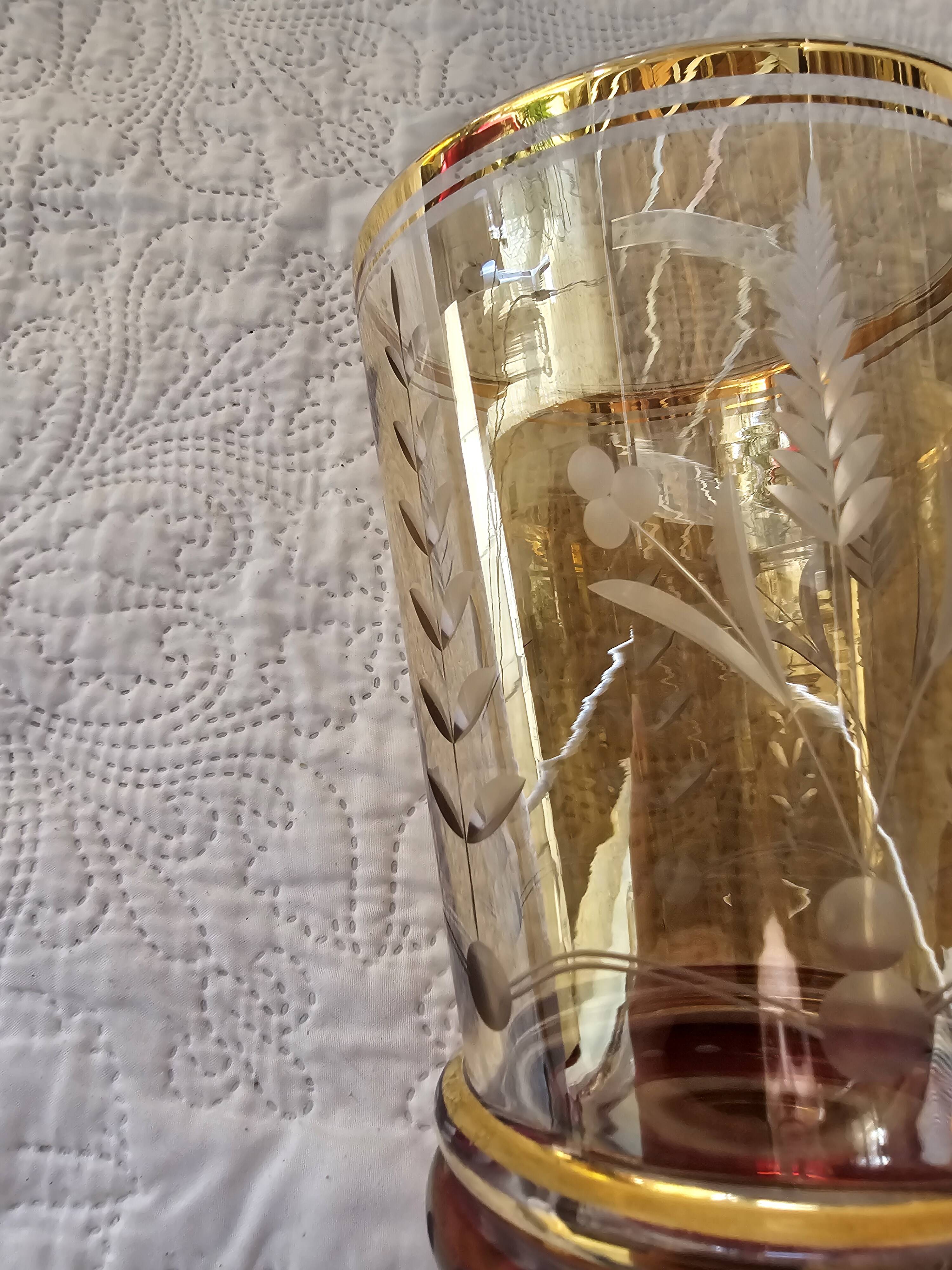 50s vase with gold and burgundy decor