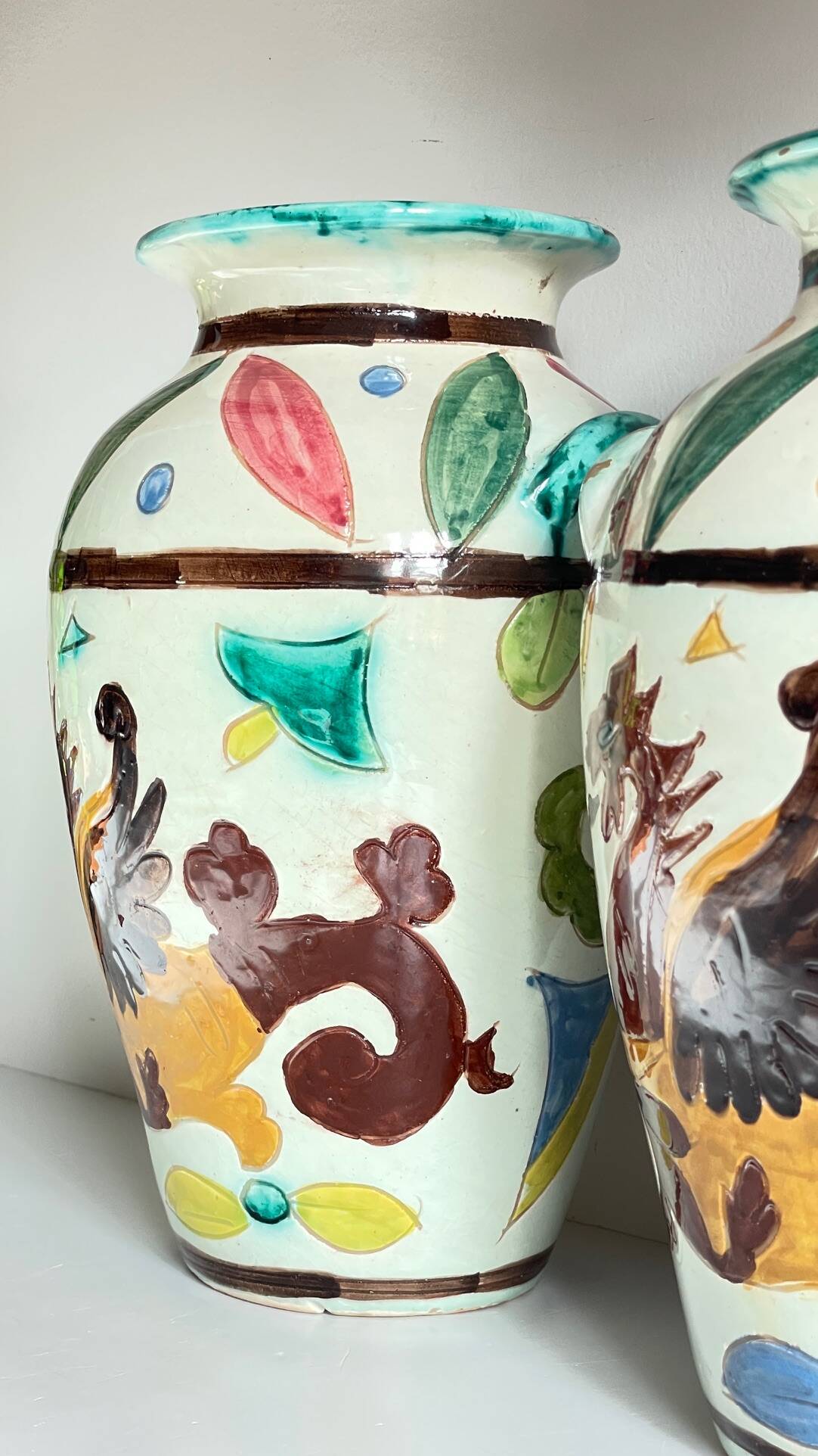Italian Majolica Vases with Dragon Motif