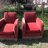 Paire de fauteuils 1930 velours rouge