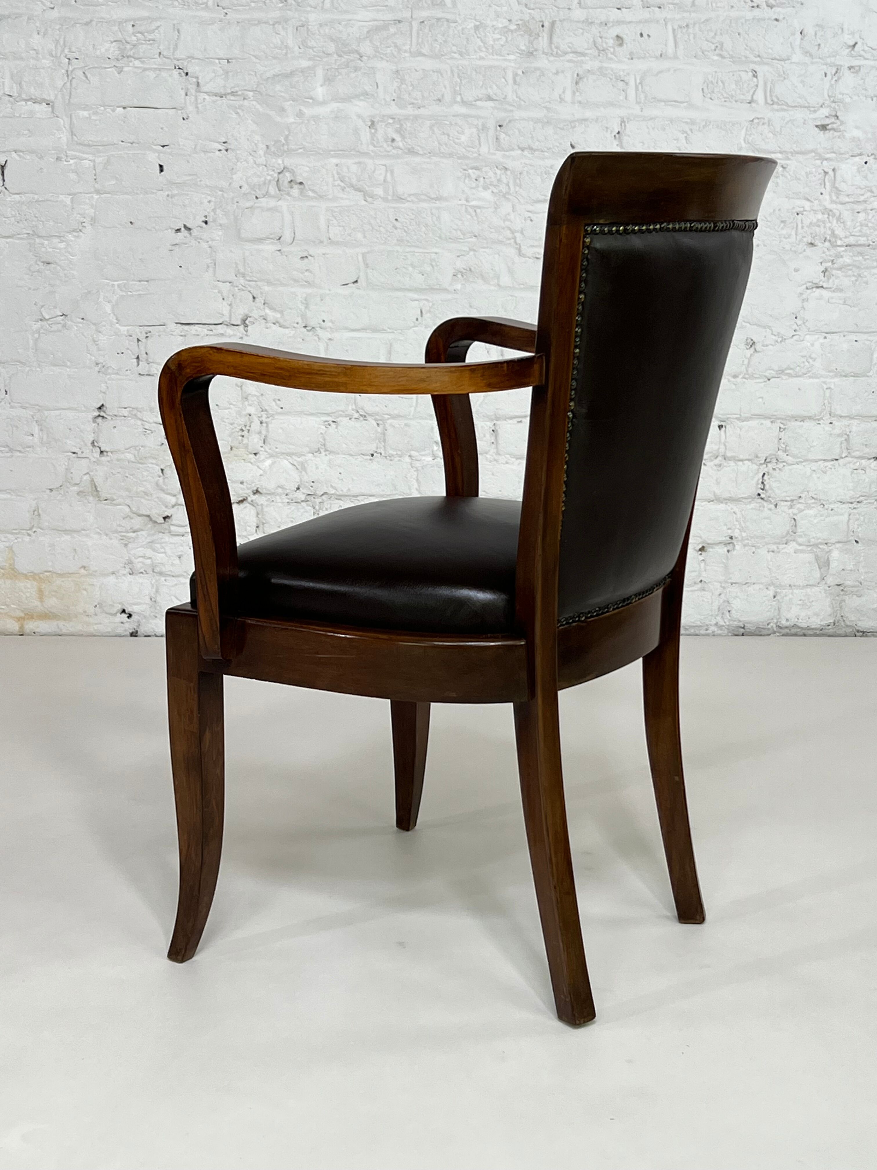 Fauteuil de bureau style Empire en bois et cuir