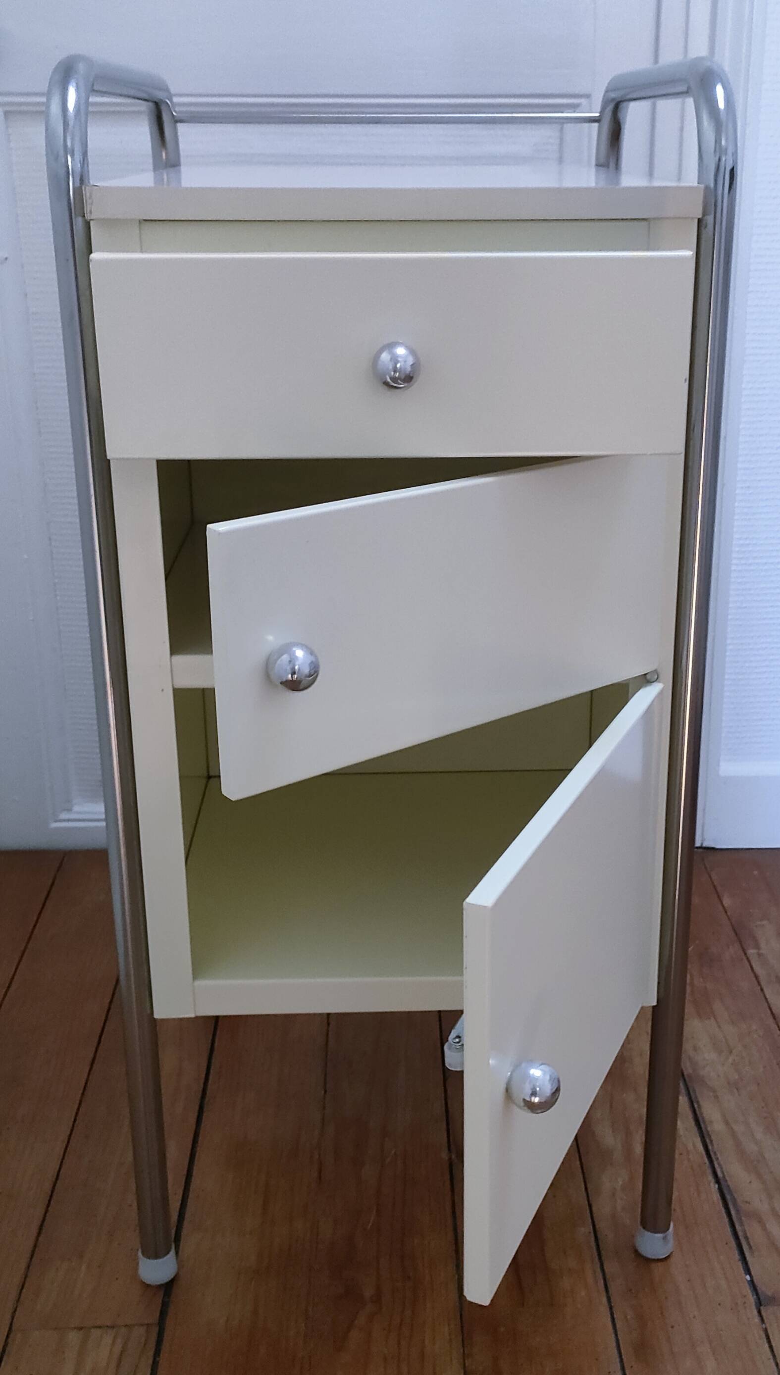 bedside table stainless steel lacquered metal 80s design