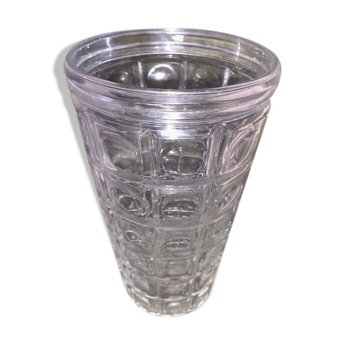 Transparent glass vase, vintage geometric patterns 1960/1970