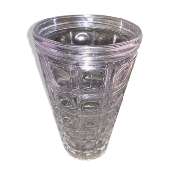 Vase en verre transparent motifs géometriques vintage 1960/1970