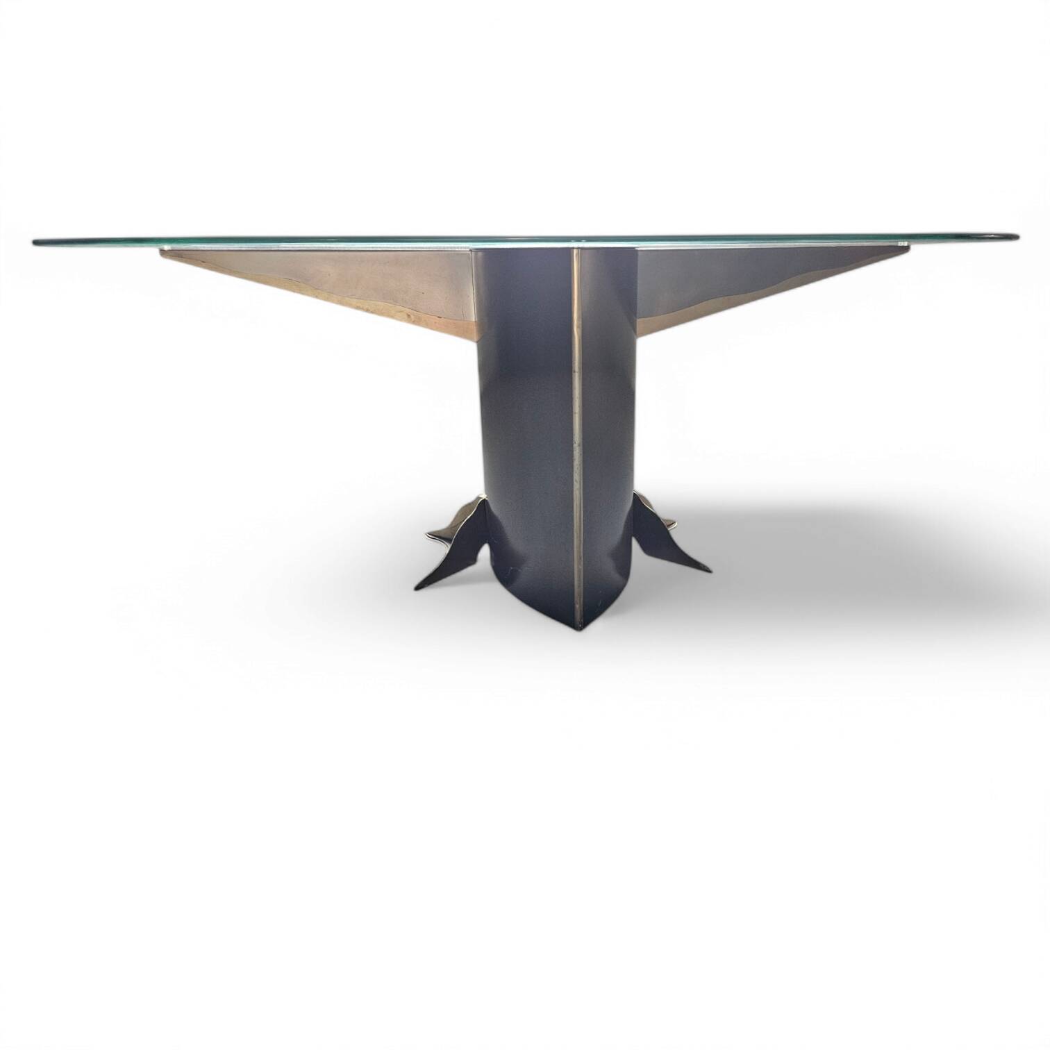 Postmodern Belgo Chrom table / oval glass top / 1980s