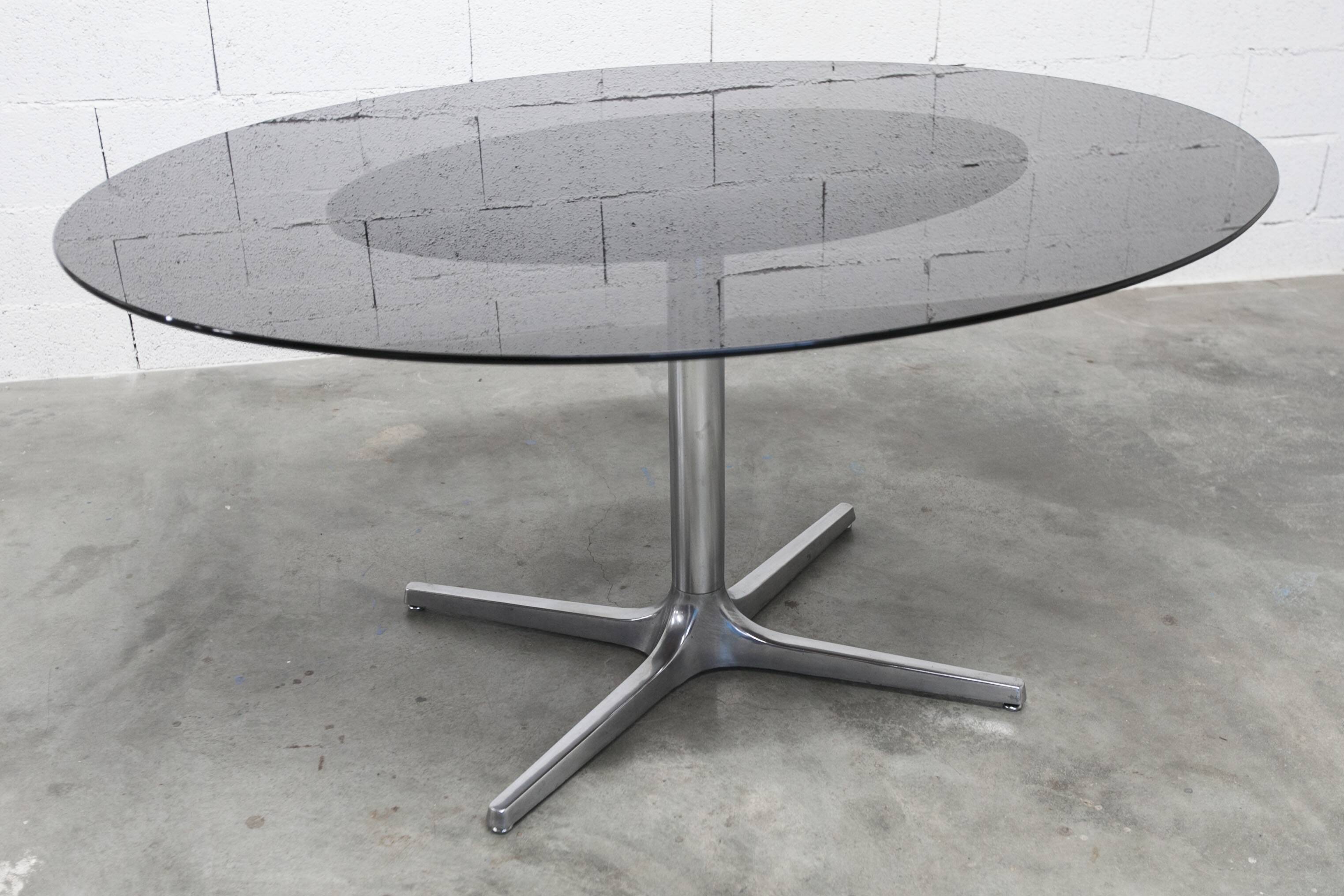 Roche Bobois oval table 1970 smoked glass chrome legs 152x117 cm