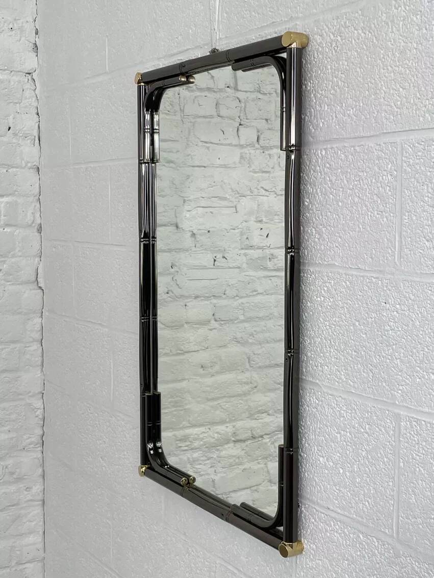 Black metal and brass mirror with gunmetal finish