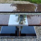 Coffee table from the 70s in chromed steel and smoked plexiglass double swivel trays