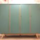 Grande Armoire des années 70, 4 portes, pieds compas, Vert Céladon