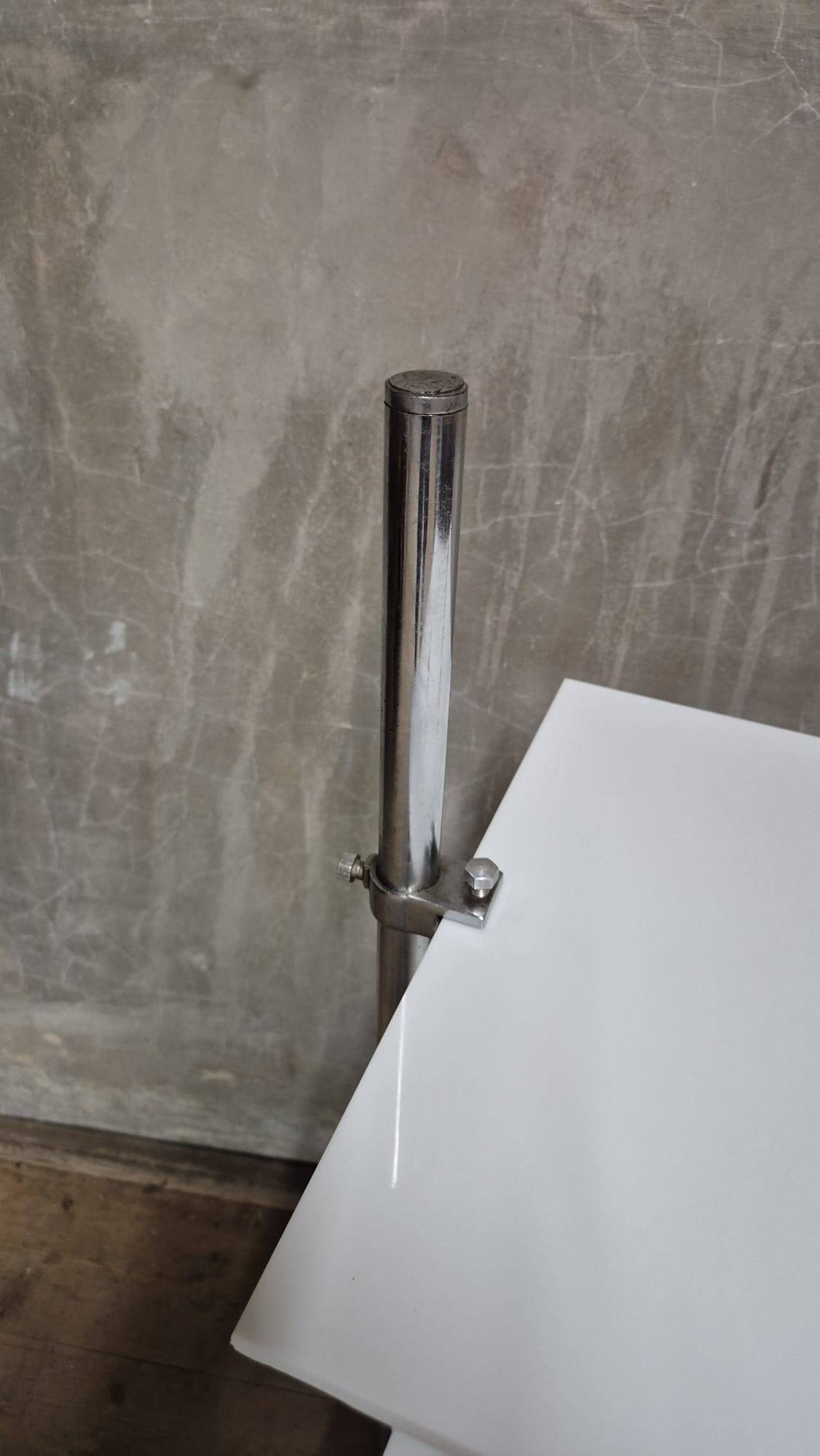 Vintage chrome flower stand with two white shelves, 1970s, Czechoslovakia, 35 × 54 × 100 cm