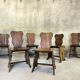 Set of six vintage brutalist wooden chairs.