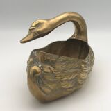 Cache-pot vide-poche vintage cygne en laiton doré