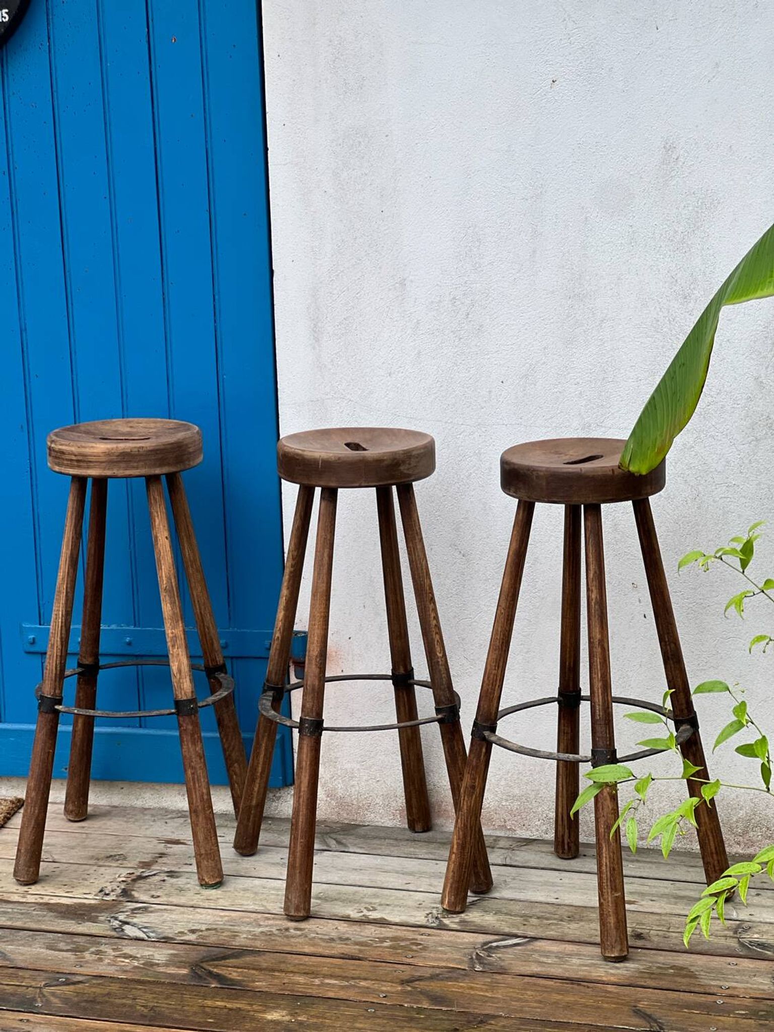 Set of 3 wooden stools