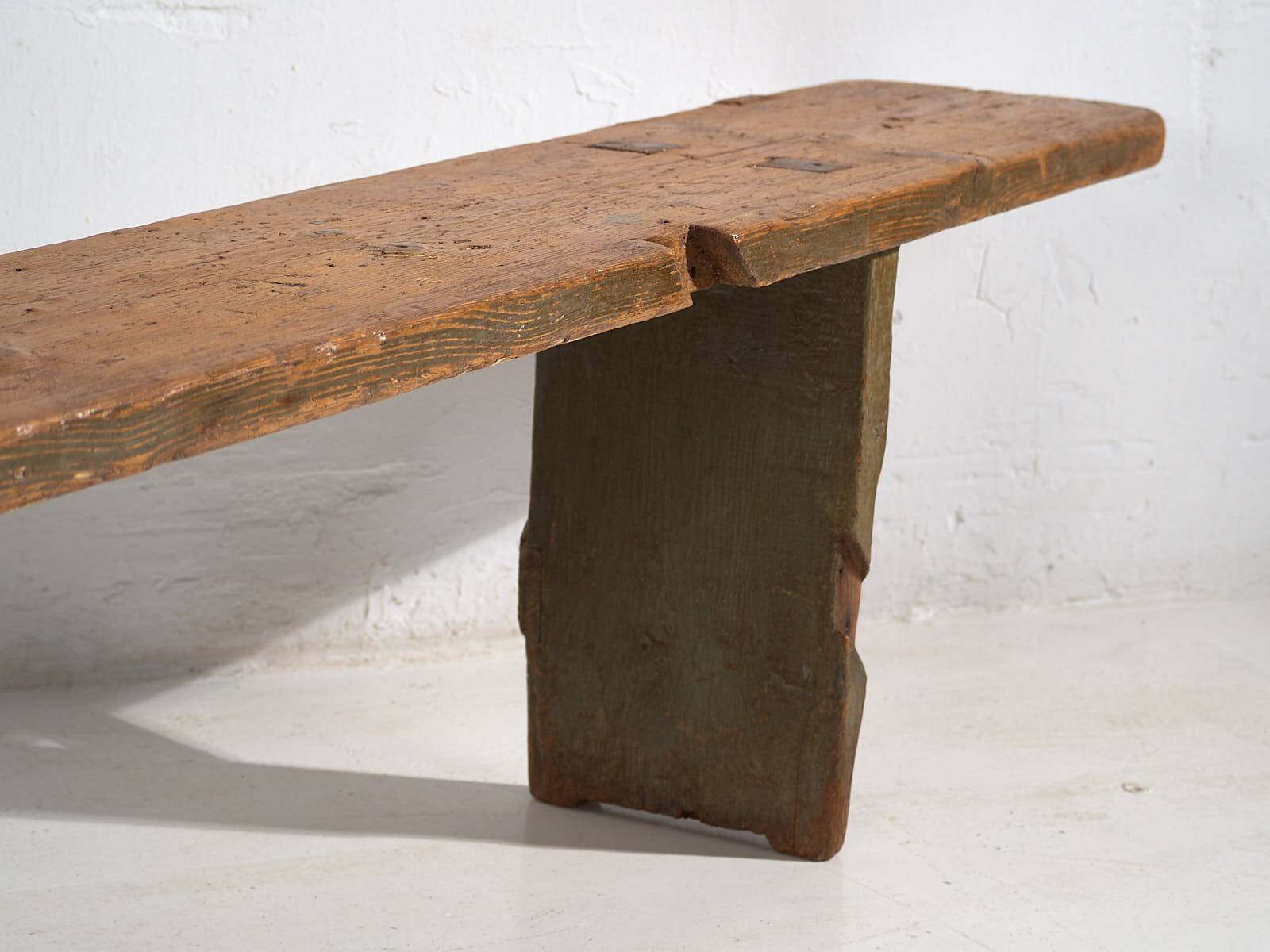 Antique green solid wood bench (c.1920) #26