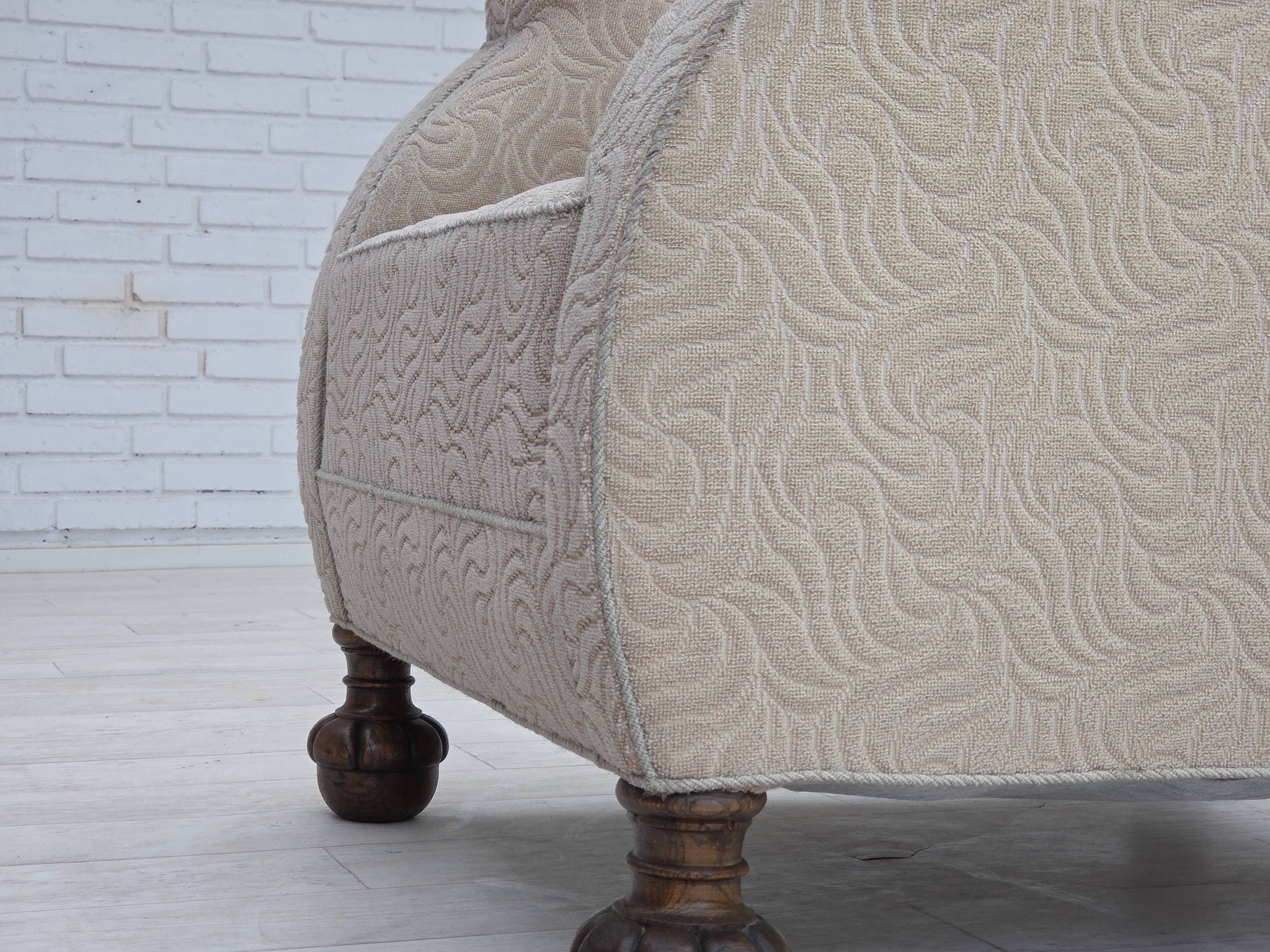 1950s, Danish artdeco armchair, furniture wool, oak wood legs.