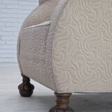 1950s, Danish artdeco armchair, furniture wool, oak wood legs.