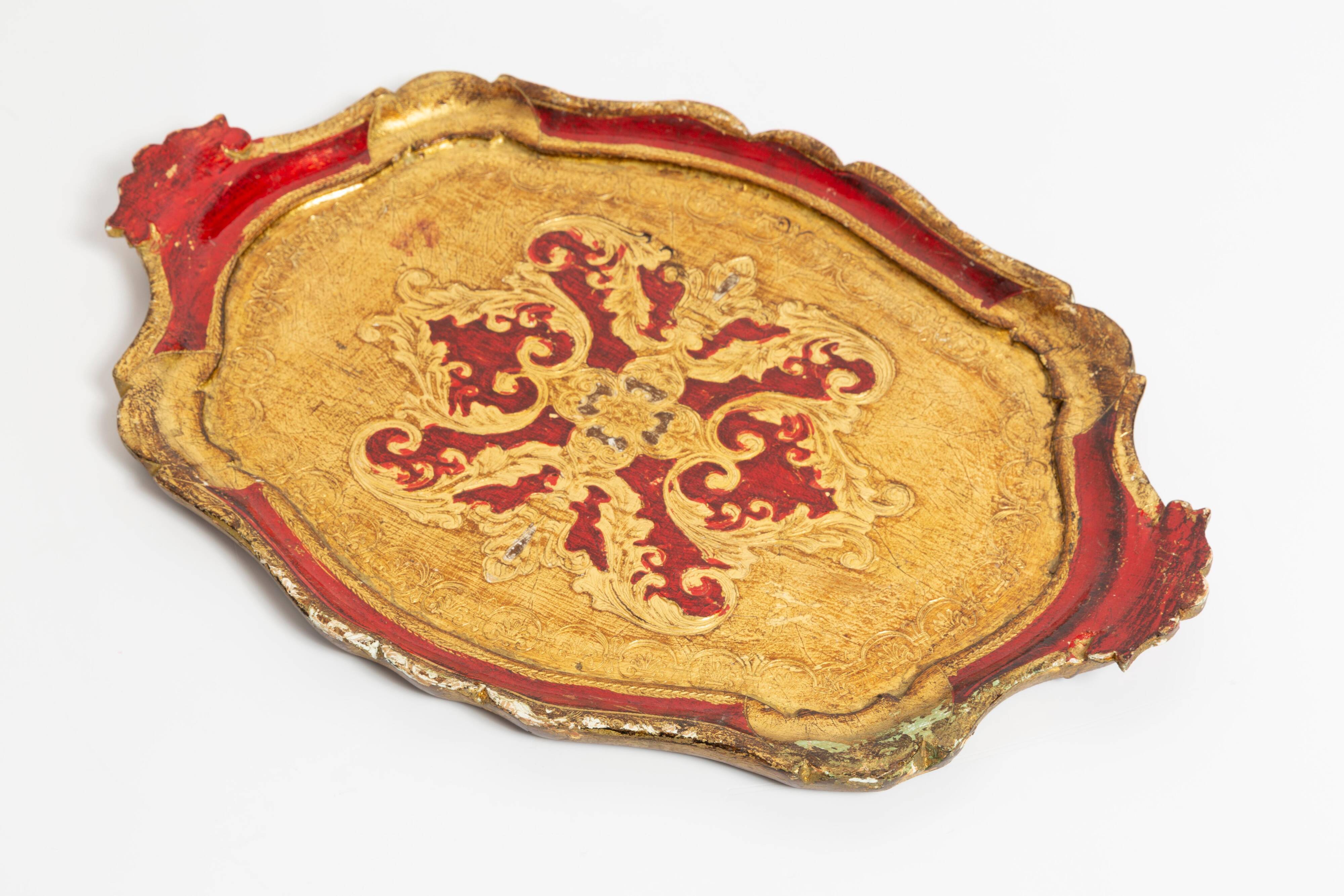 Deep red vintage decorative plate in wood, Italy, 1960s