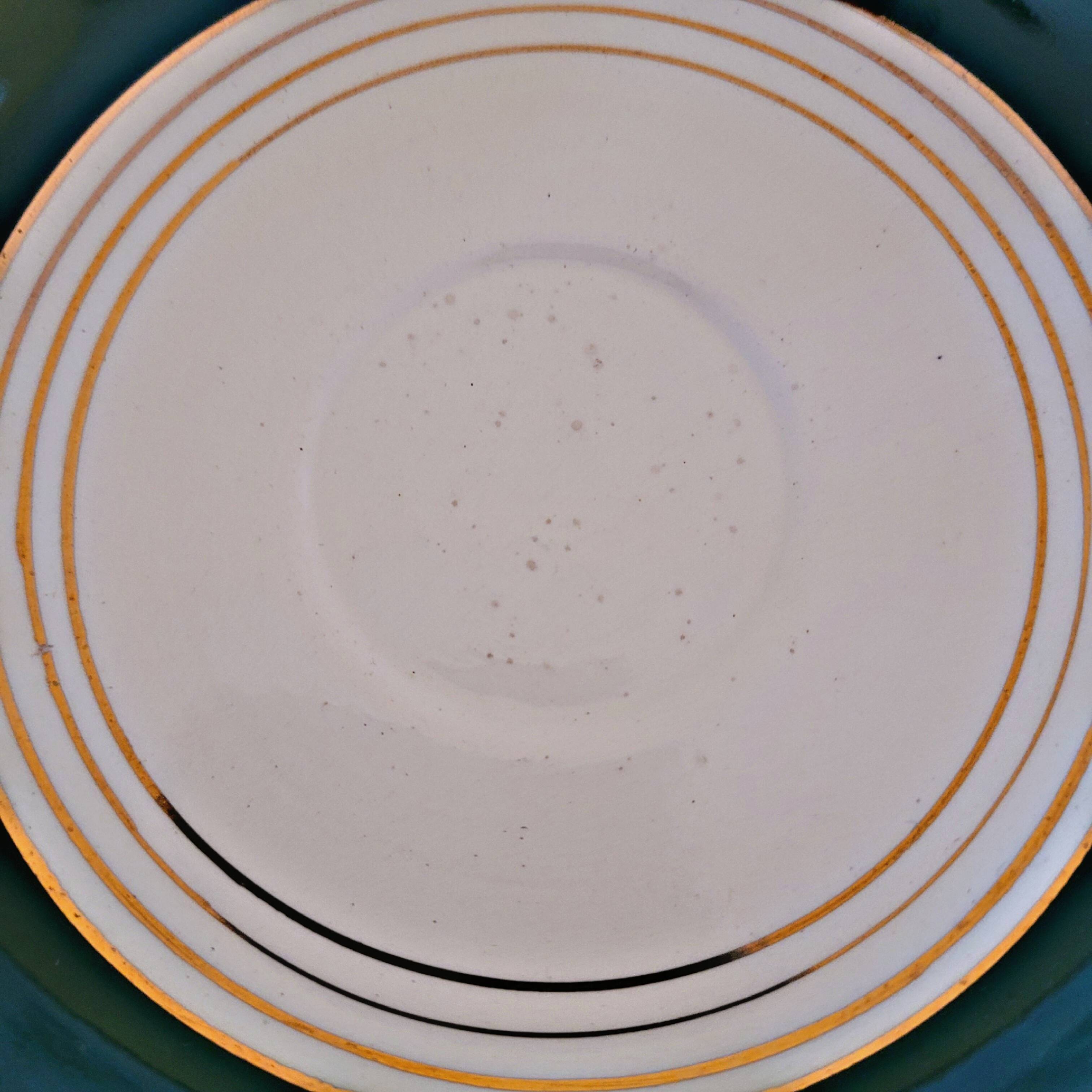 6 Digoin Sarreguemines green cups with gold trim (with saucers)