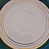 6 Digoin Sarreguemines green cups with gold trim (with saucers)