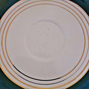 6 Digoin Sarreguemines green cups with gold trim (with saucers)