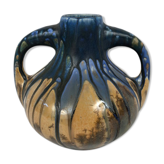 Vase with two handles, ceramic signed Méténier