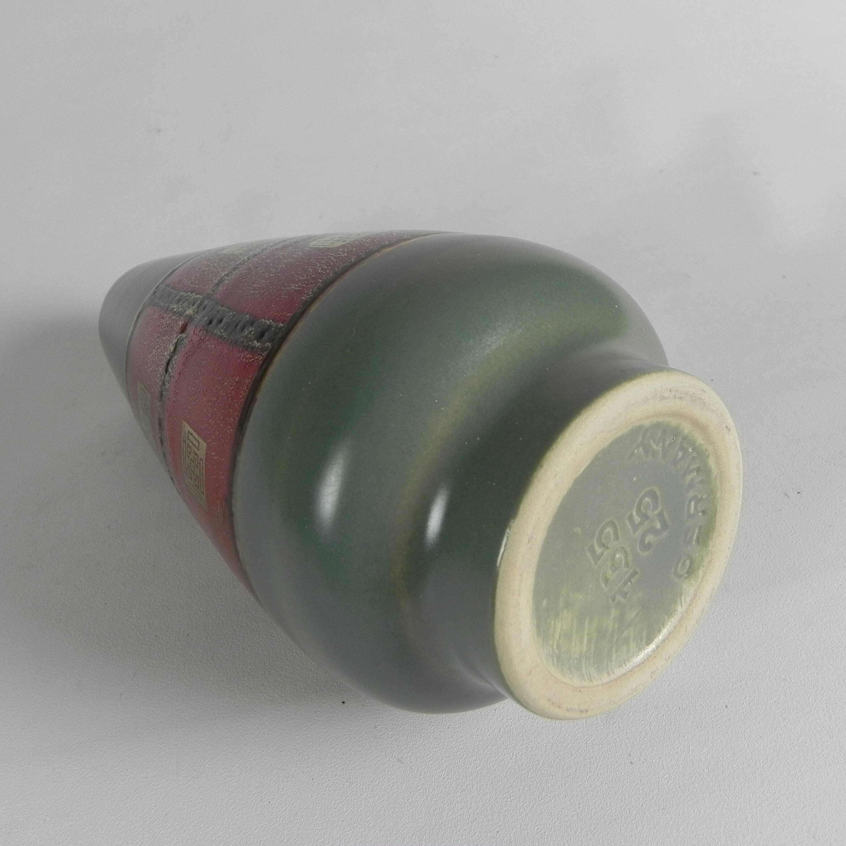 German vase in red and green ceramic, 1960s
